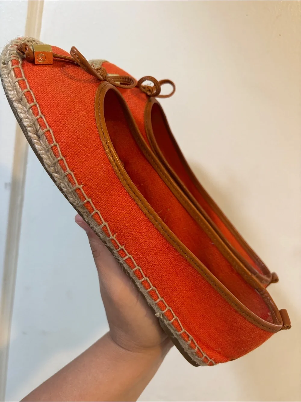 Michael Kors Orange Canvas Espadrille Ballet Flats with Leather Trim
